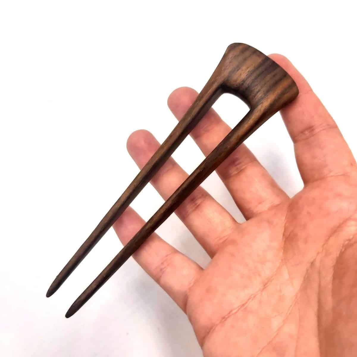 Wooden hair pin made of walnut – two-prong hair accessory