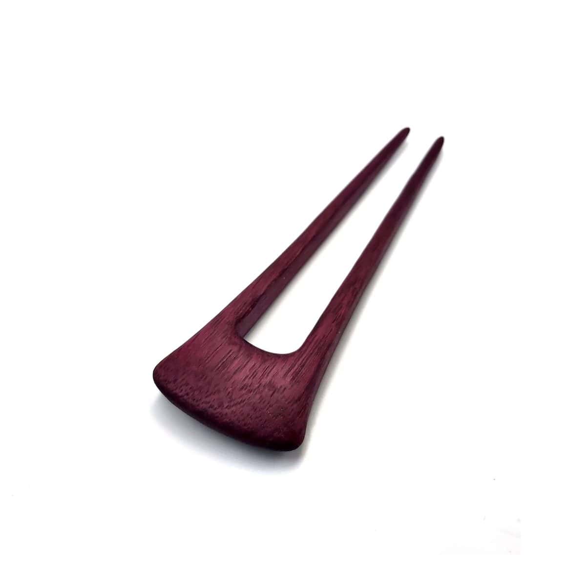 Wooden hair pin made of amaranth – two-prong hair accessory