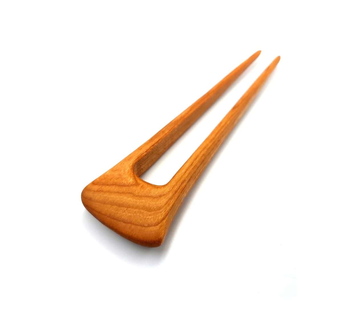 Wooden hair pin made of cherry – two-prong hair accessory