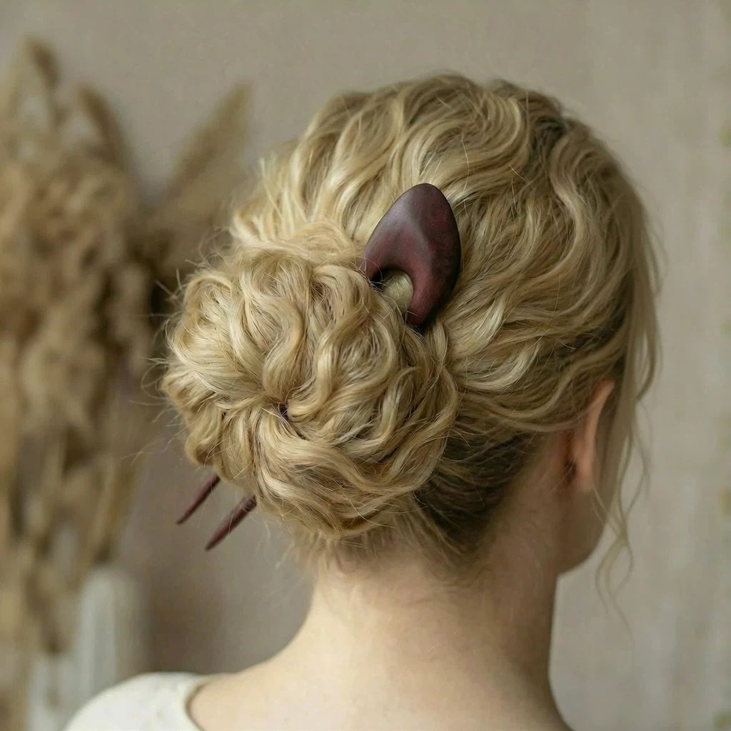 Home 3 Wood hair pin 2-prong elegant handmade hair stick