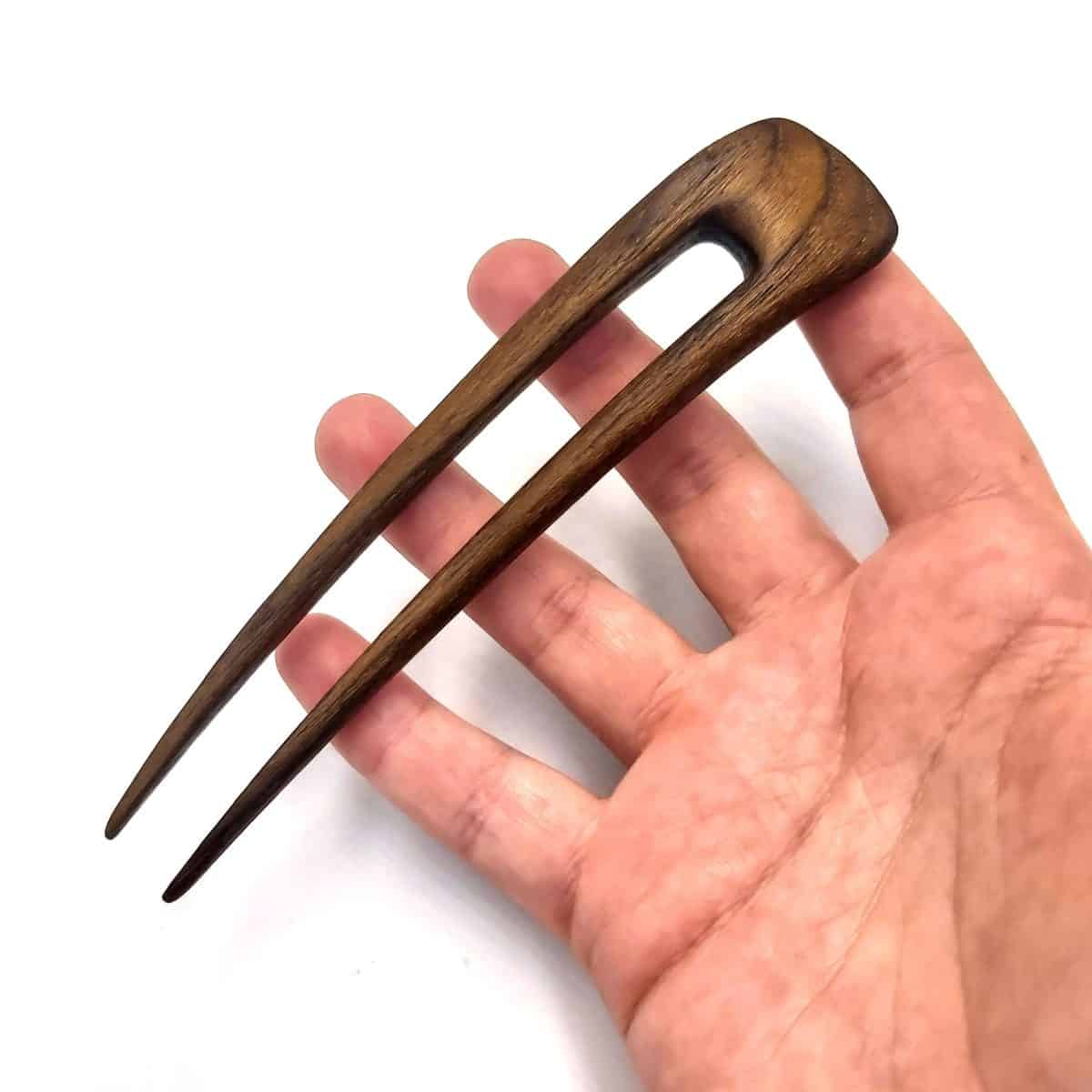 Wooden hair pin made of walnut – two-prong hair accessory