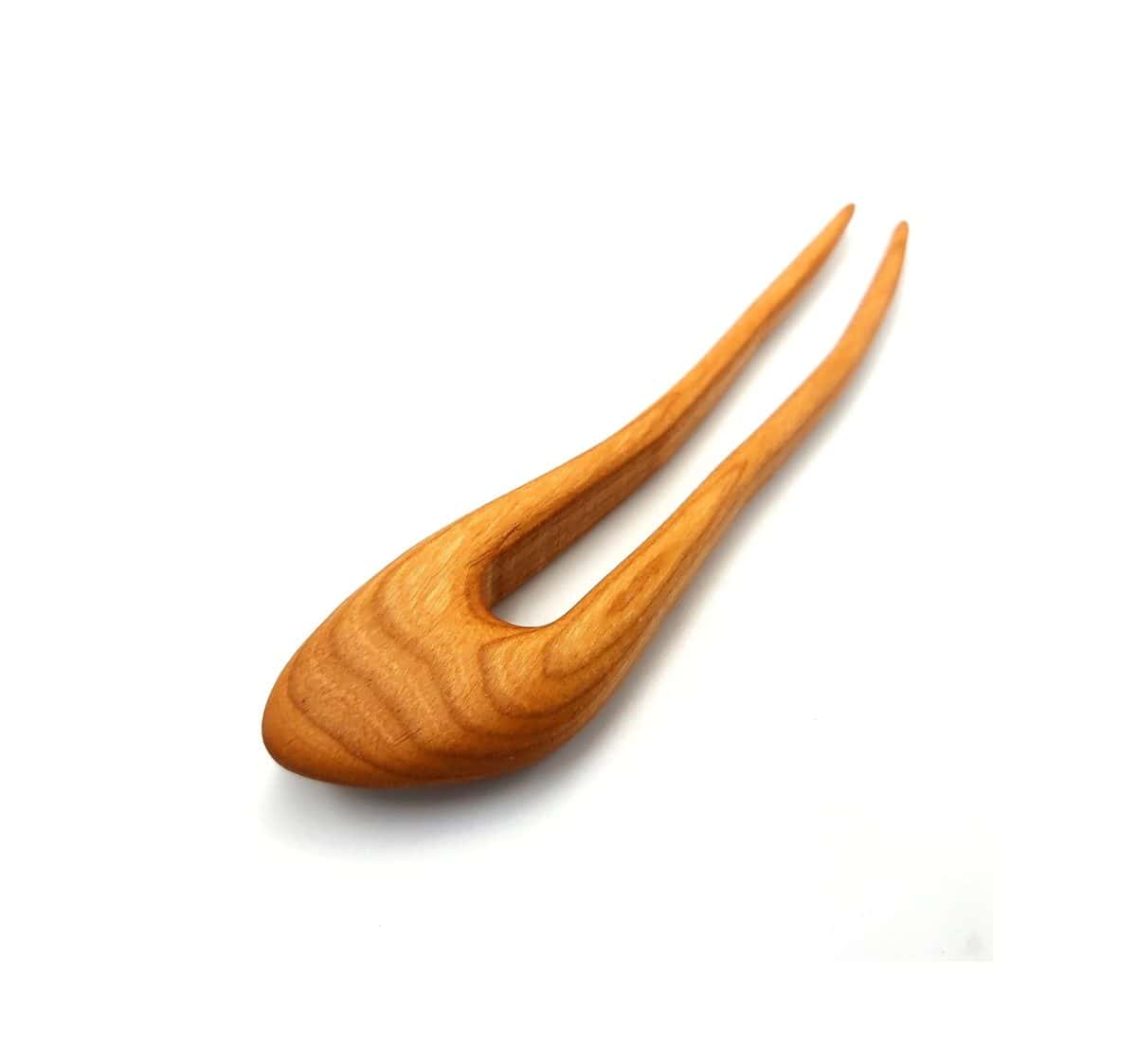 Wooden hair pin made of cherry – two-prong hair accessory