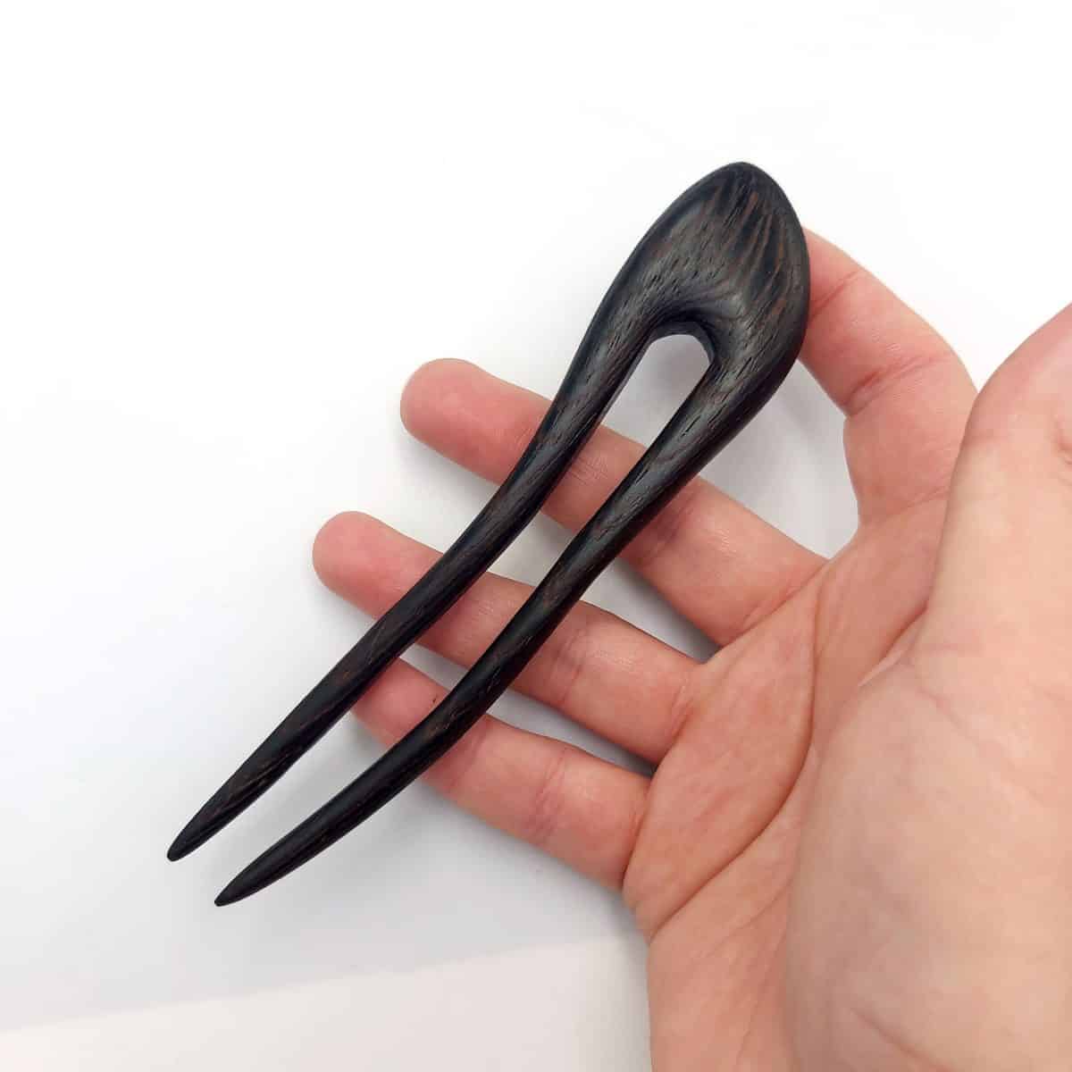 Wooden hair pin made of wenge – two-prong hair accessory