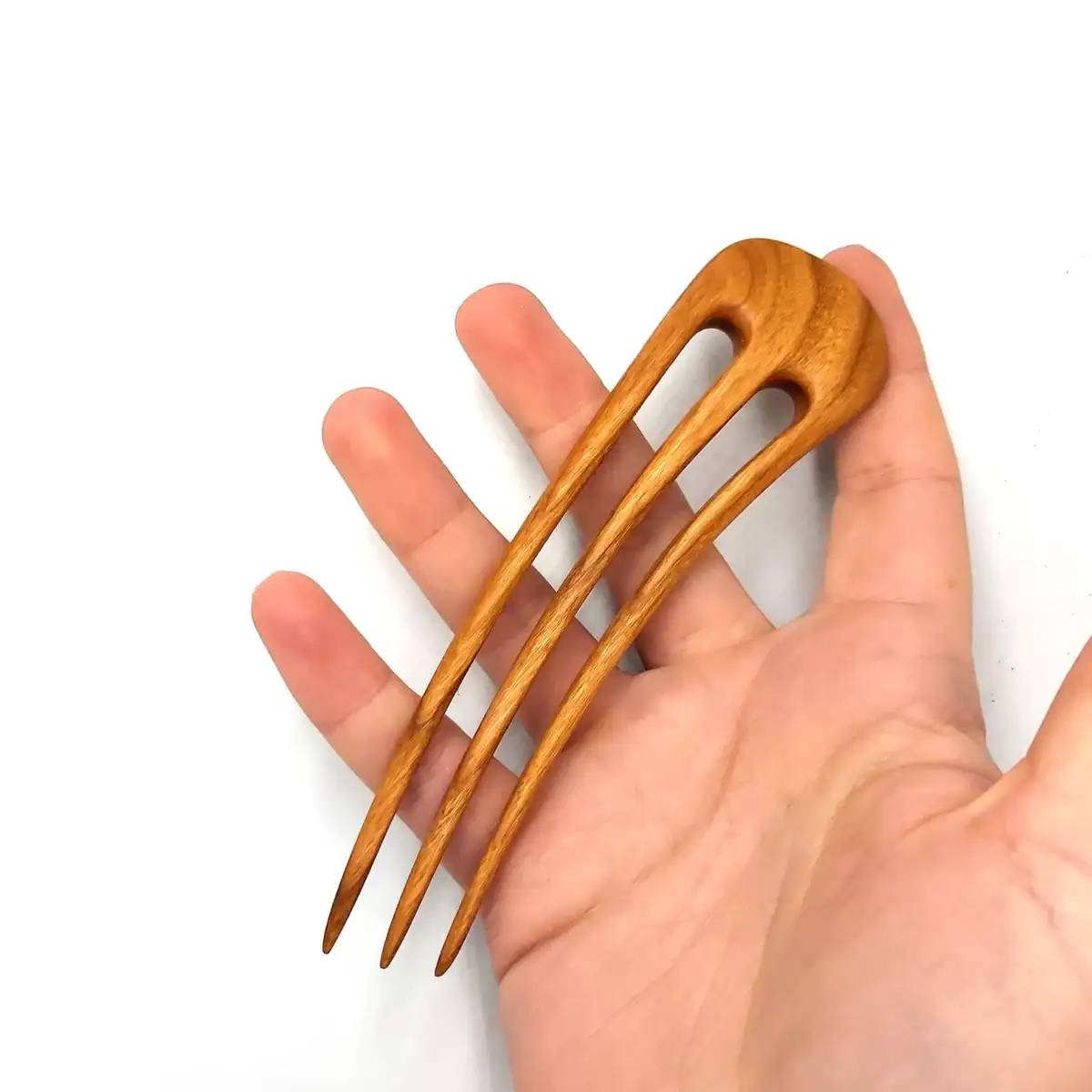 Wooden hair pin made of cherry – three-prong hair accessory
