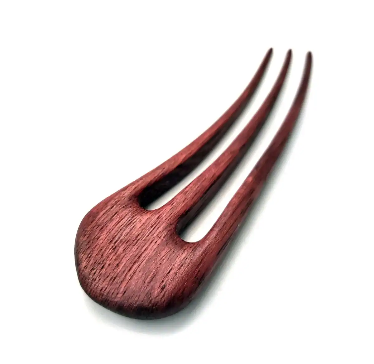 Wooden hair pin made of amaranth – three-prong hair accessory