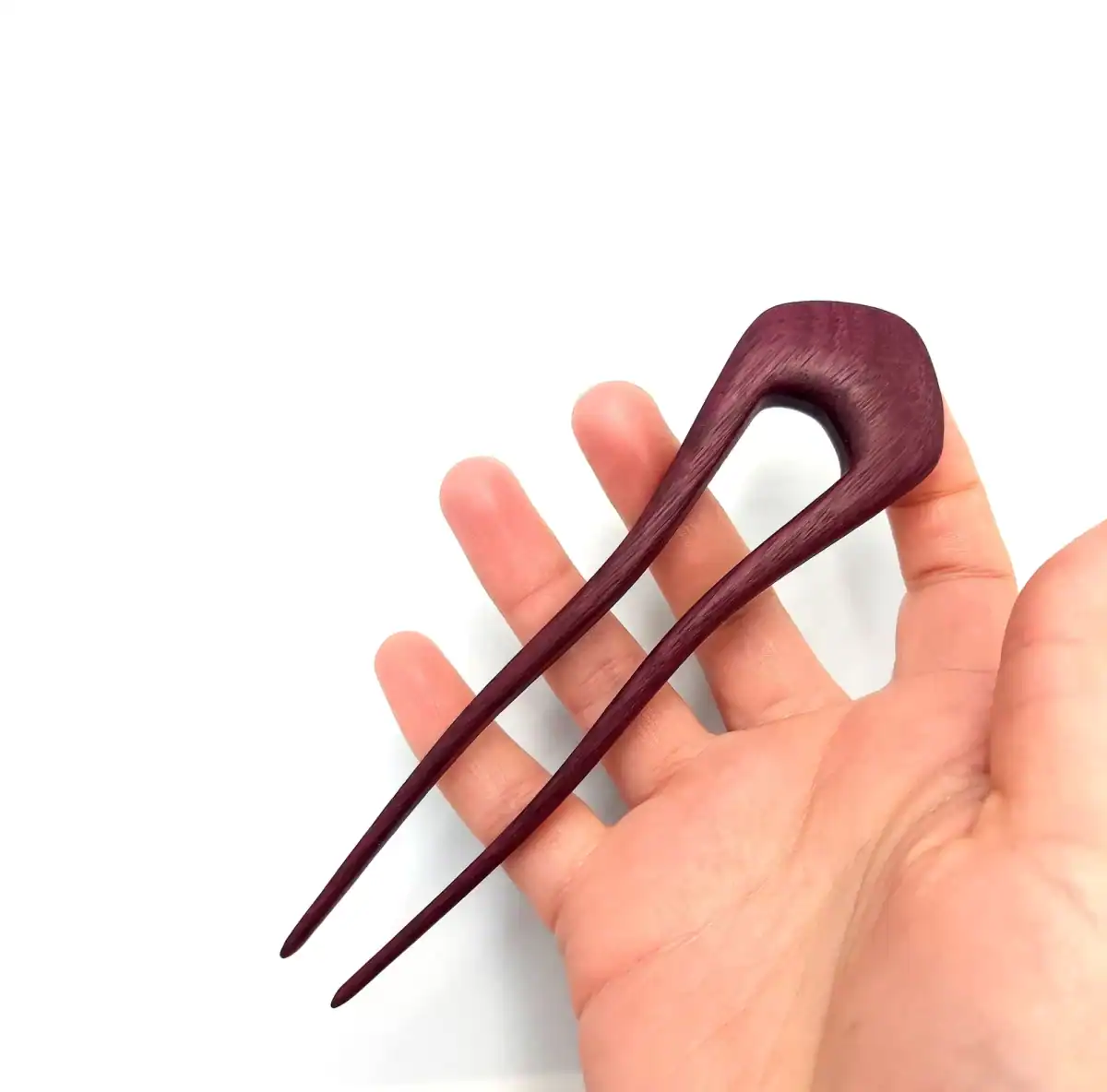 Wooden hair pin made of amaranth – two-prong hair accessory