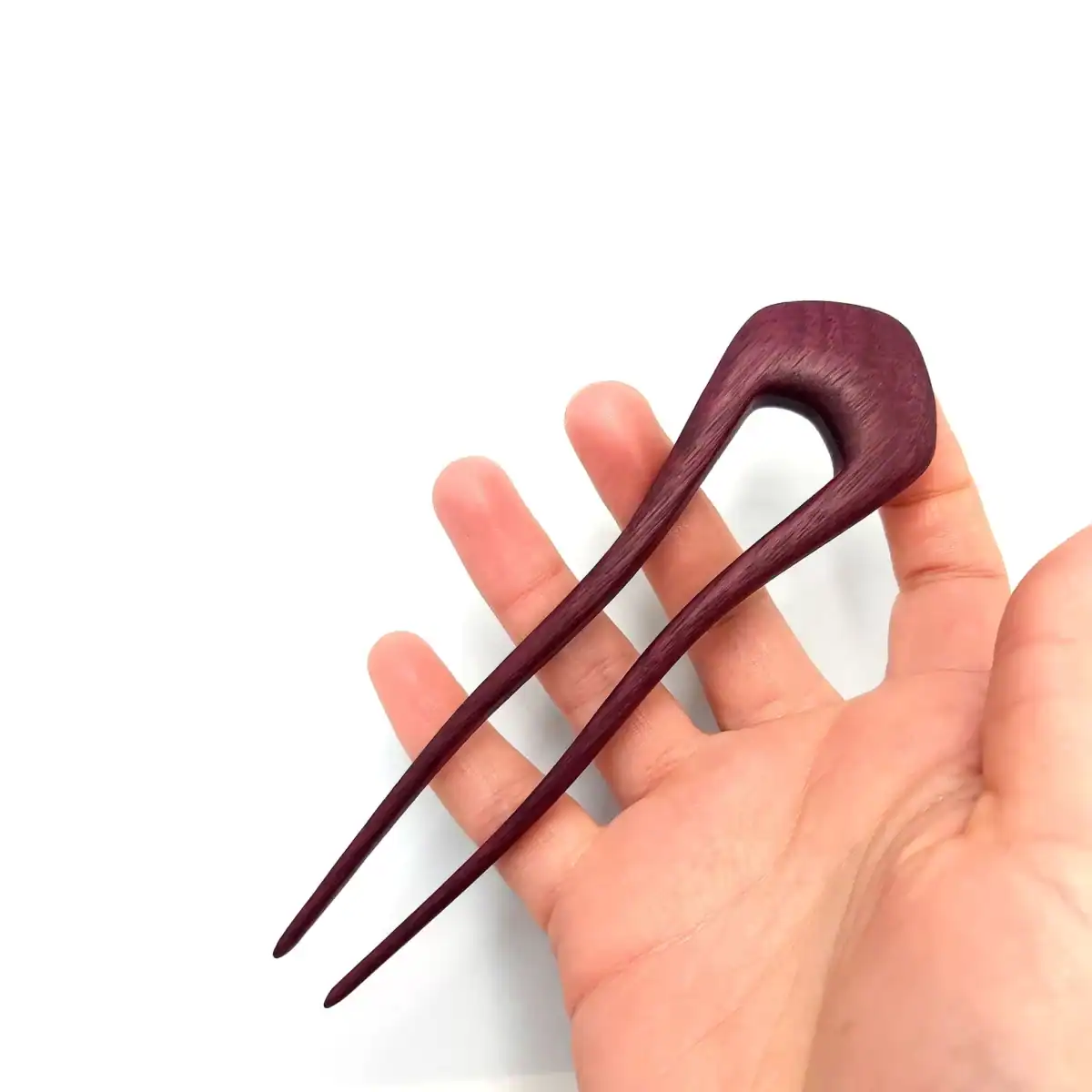 Wooden hair pin made of amaranth – two-prong hair accessory