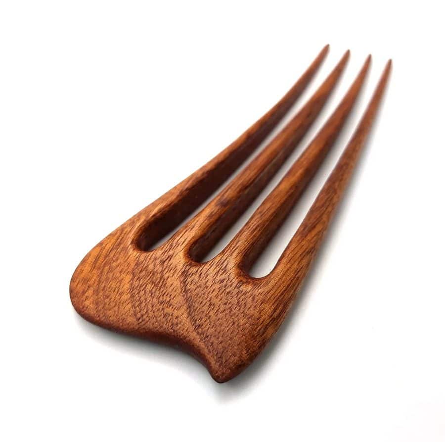Wooden hair pin made of mahogany – four-prong hair accessory