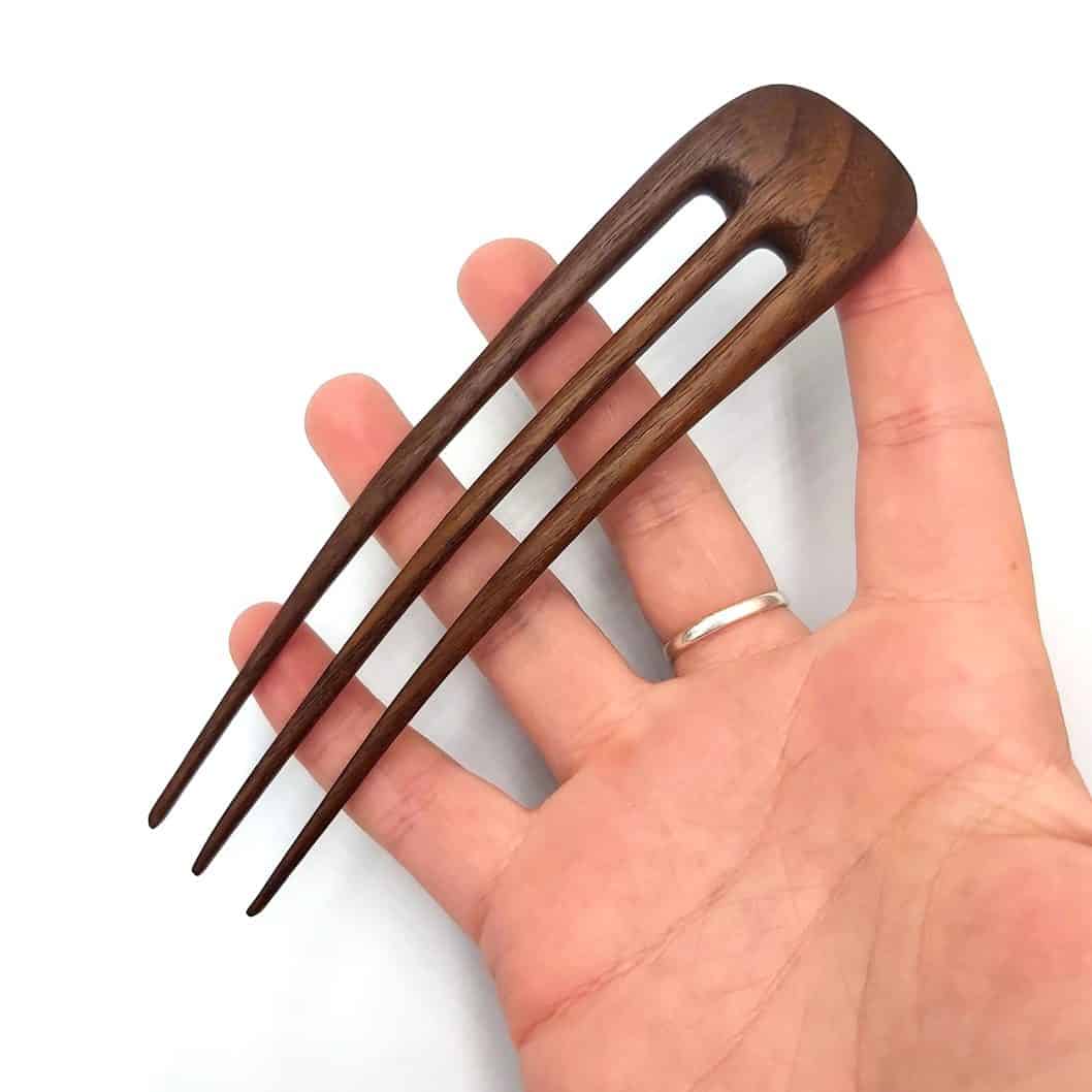 Wooden hair pin made of walnut – three-prong hair stick