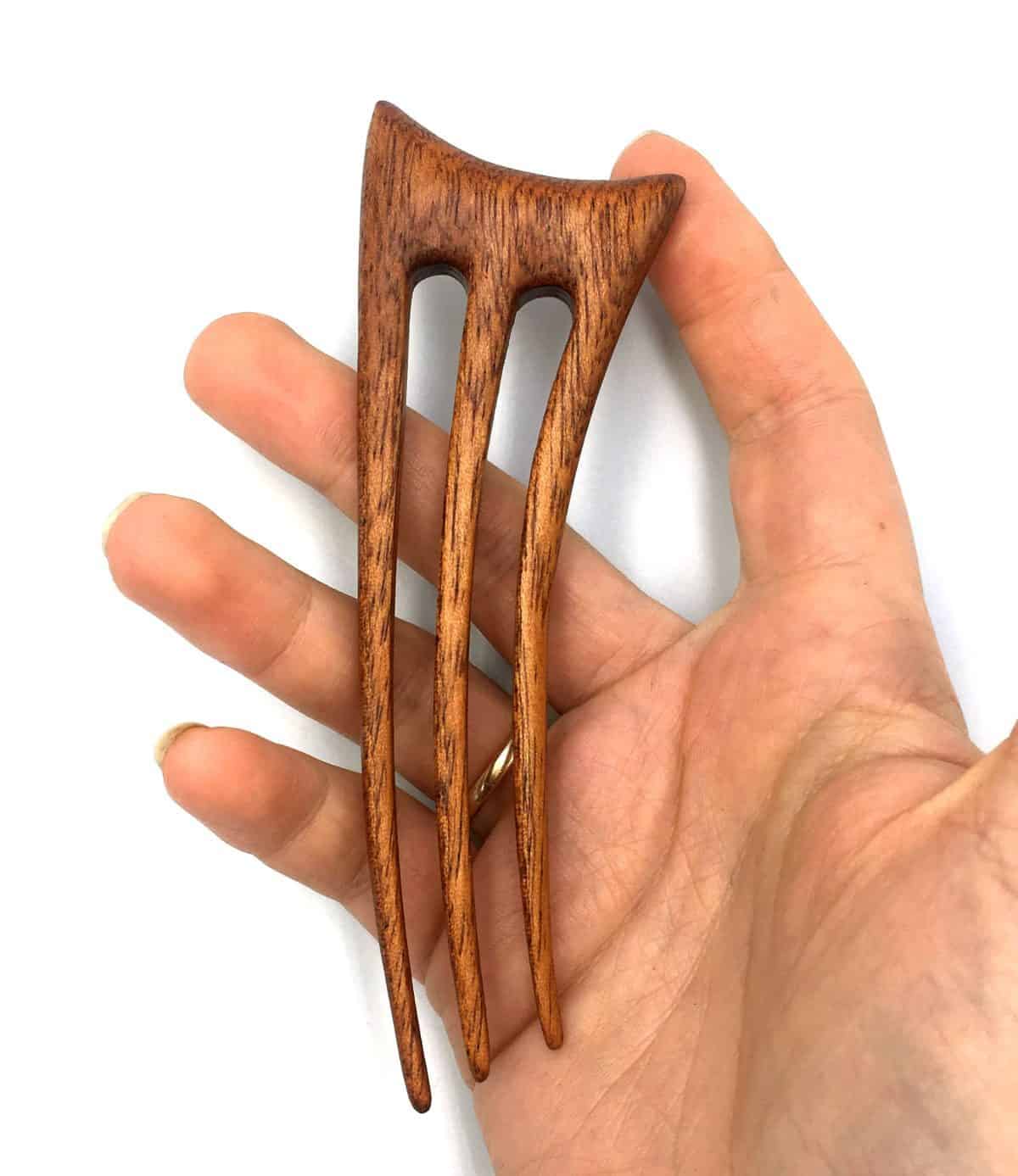 Wooden hair pin made of mahogany – three-prong hair accessory