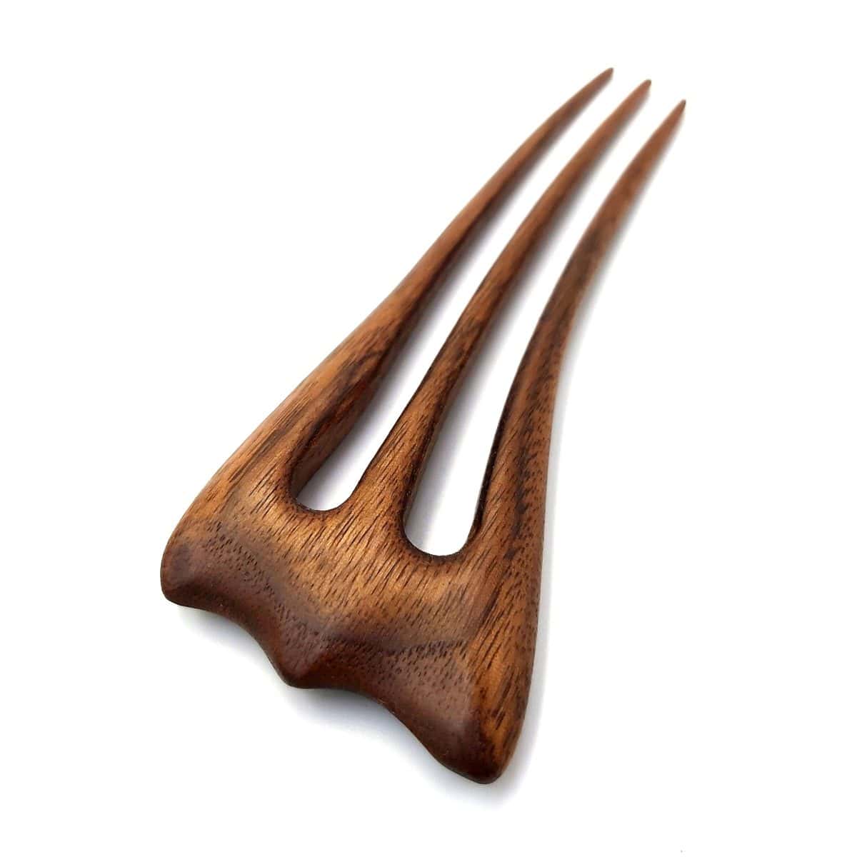 Wooden hair pin made of walnut – three-prong hair accessory