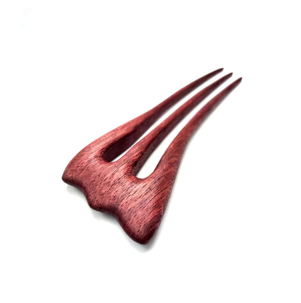Wooden hair pin made of amaranth – three-prong hair accessory