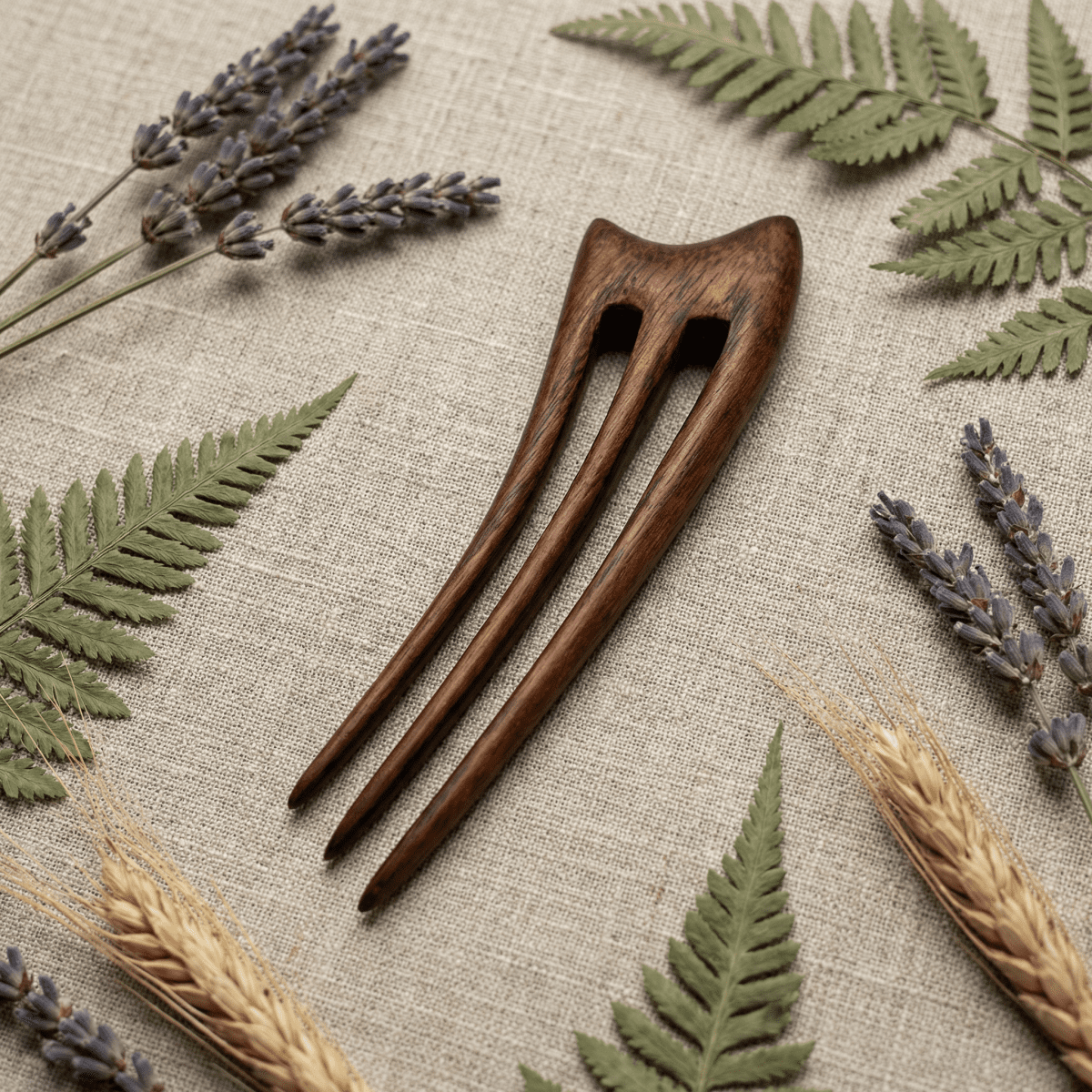 Wooden hair pin made of walnut – three-prong hair accessory
