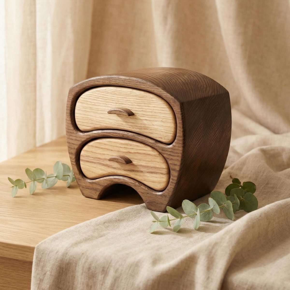 aClassic ash wood jewelry box with two drawers – handmade in Lithuania
