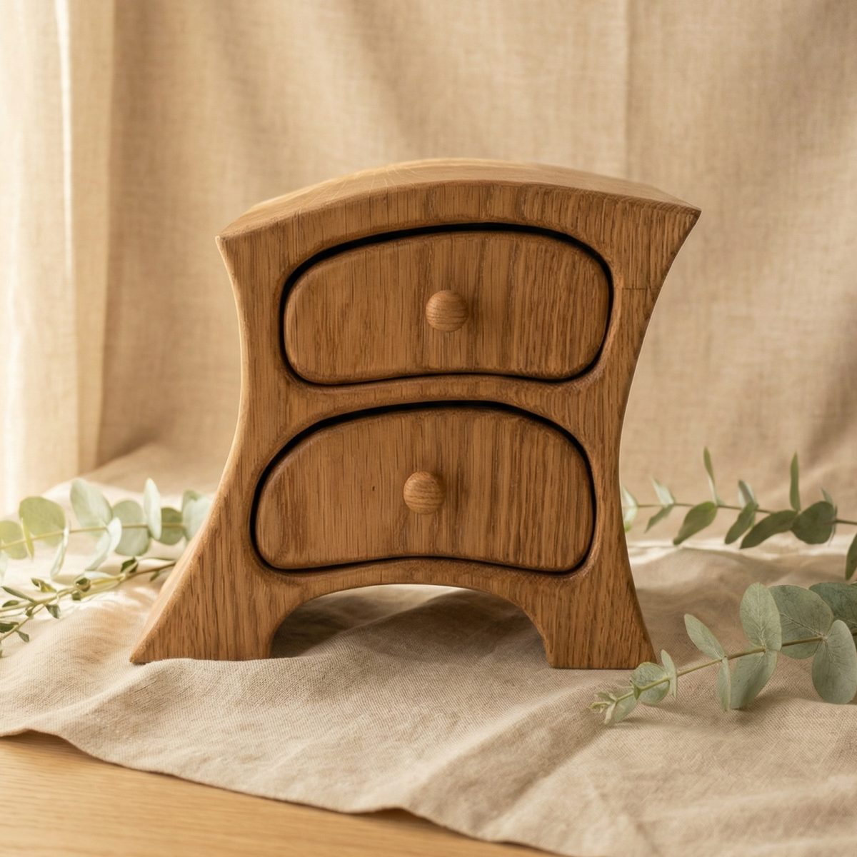 aOak wood mini chest with two drawers – handmade jewelry organizer from Lithuania