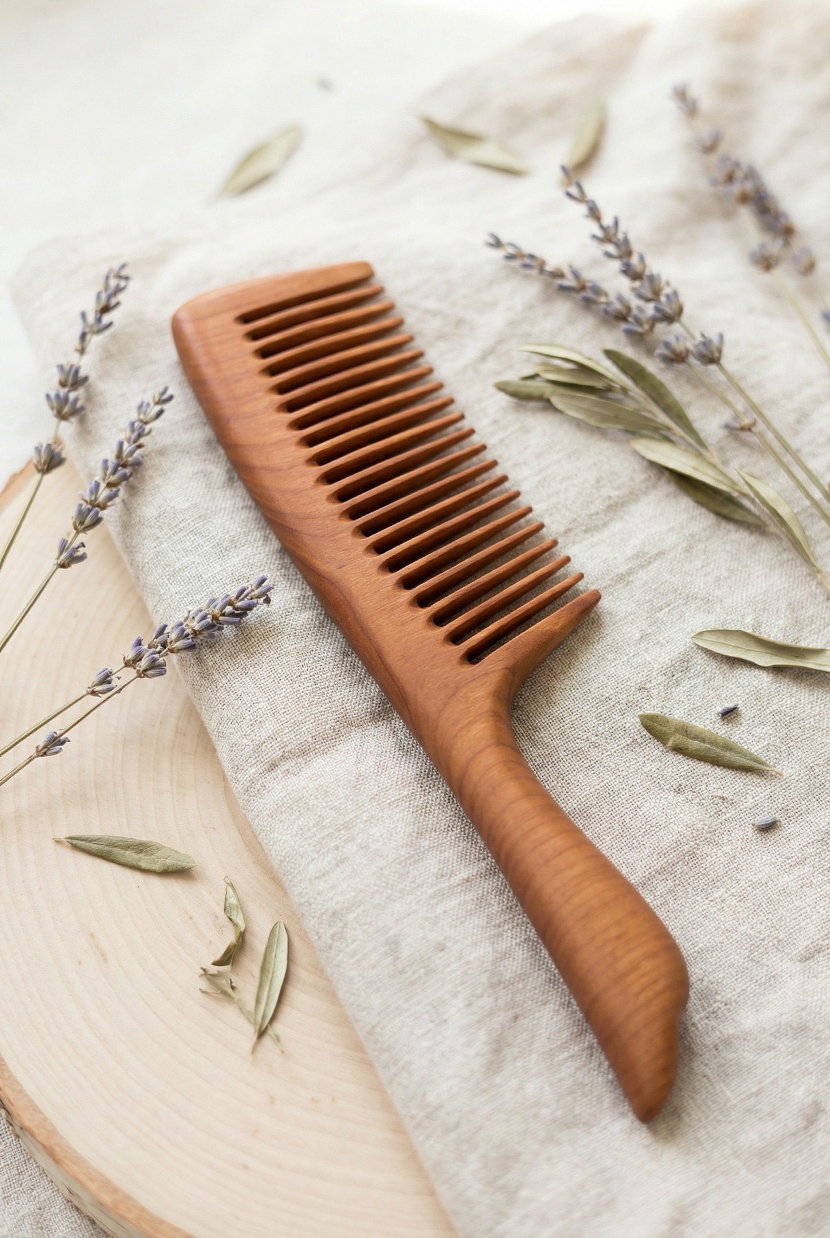Handmade Cherry Wood Comb 1 medinės šukos iš vyšnios