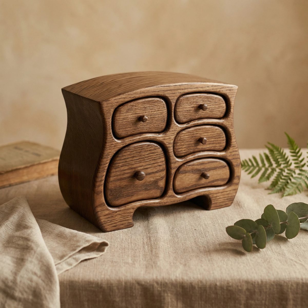 Ash wood jewelry box with compartments and hidden secret drawer handmade in Lithuania
