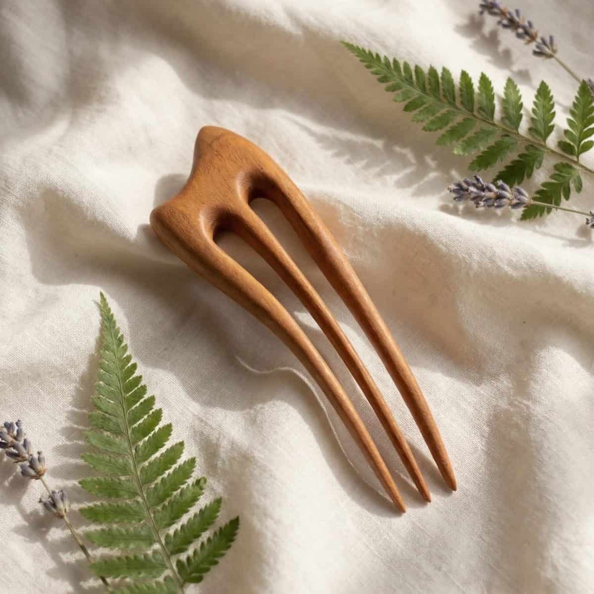 Wooden hair pin made of cherry – three-prong hair accessory