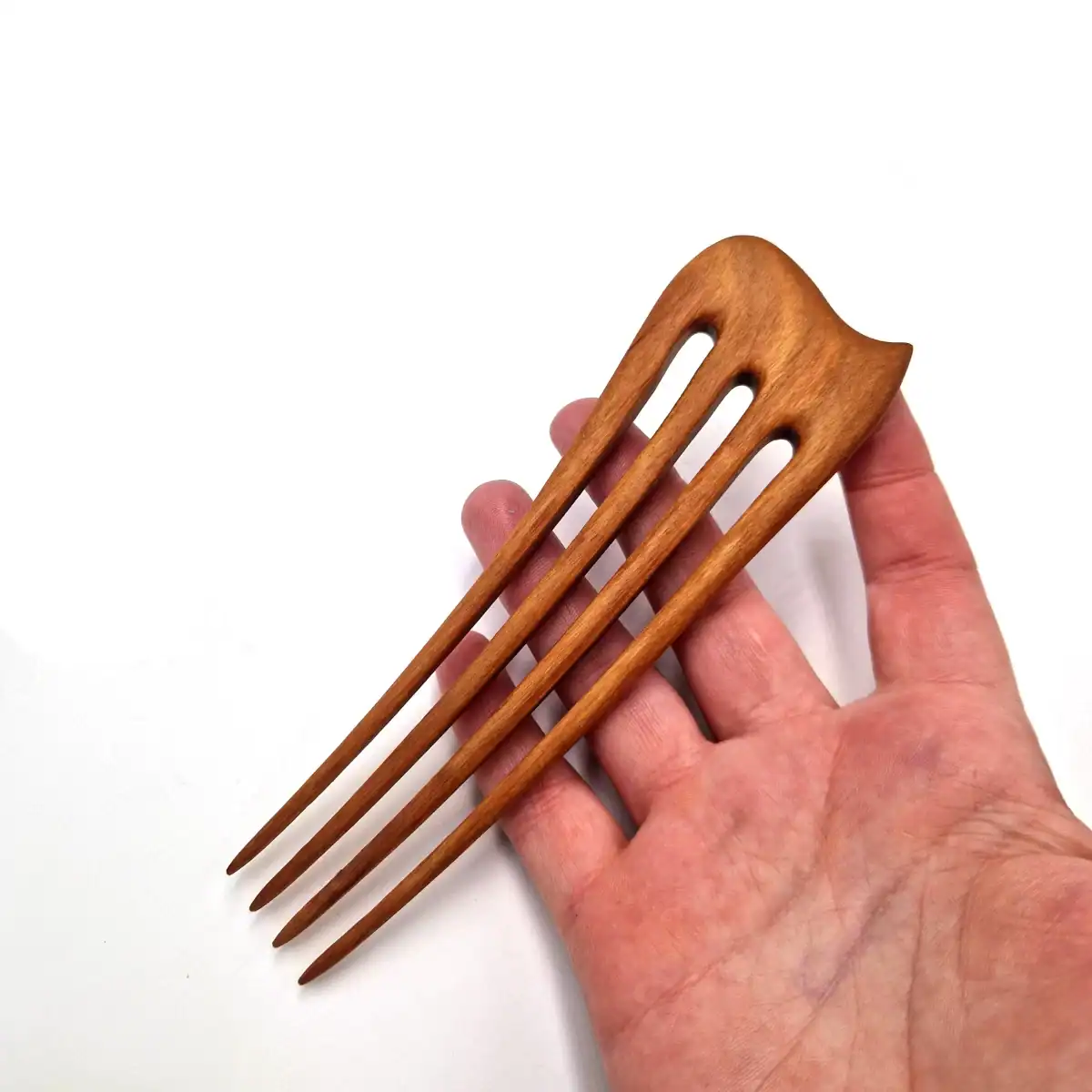 Four-Prong Cherry Wood Hair Pin – Wooden Hair Accessory - Image 2