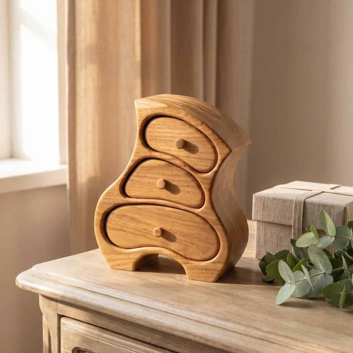 Oak Wooden Jewelry Box with 3 Drawers – Handmade Keepsake Box - Image 3