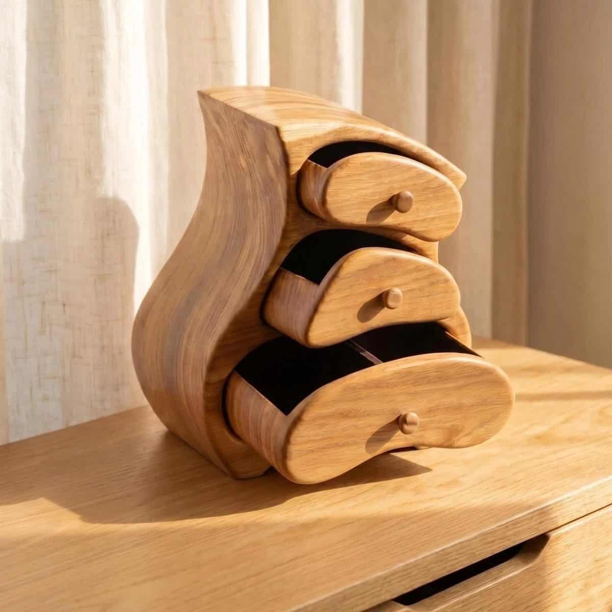 Oak Wooden Jewelry Box with 3 Drawers – Handmade Keepsake Box - Image 2