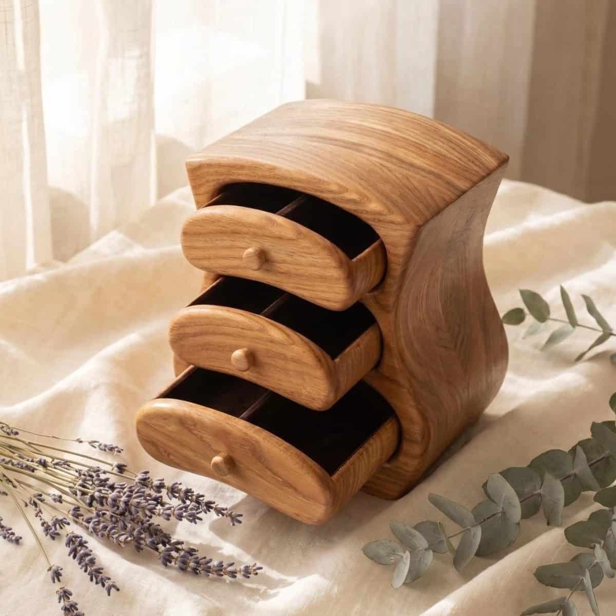 Oak Jewelry Box with 3 Drawers – Handmade Wooden Keepsake Box - Image 3