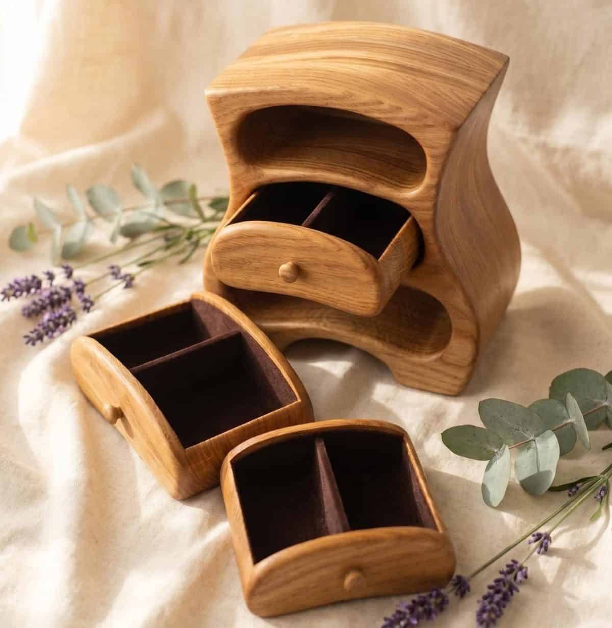 Oak Jewelry Box with 3 Drawers – Handmade Wooden Keepsake Box - Image 2