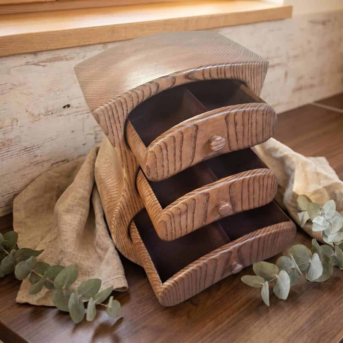 Wooden Keepsake Box – Dark Ash Handmade Box with 3 Drawers - Image 3