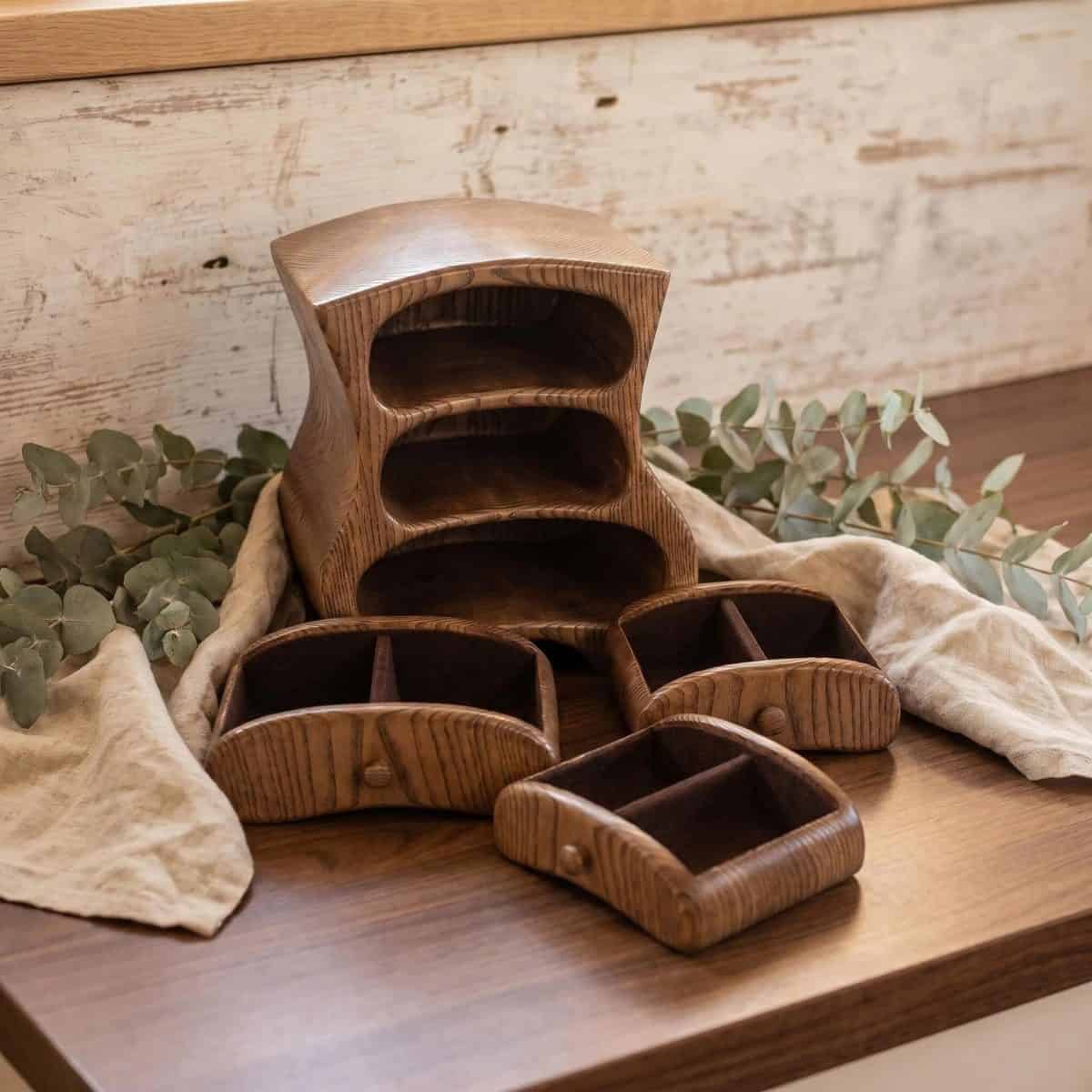 Wooden Keepsake Box – Dark Ash Handmade Box with 3 Drawers - Image 2