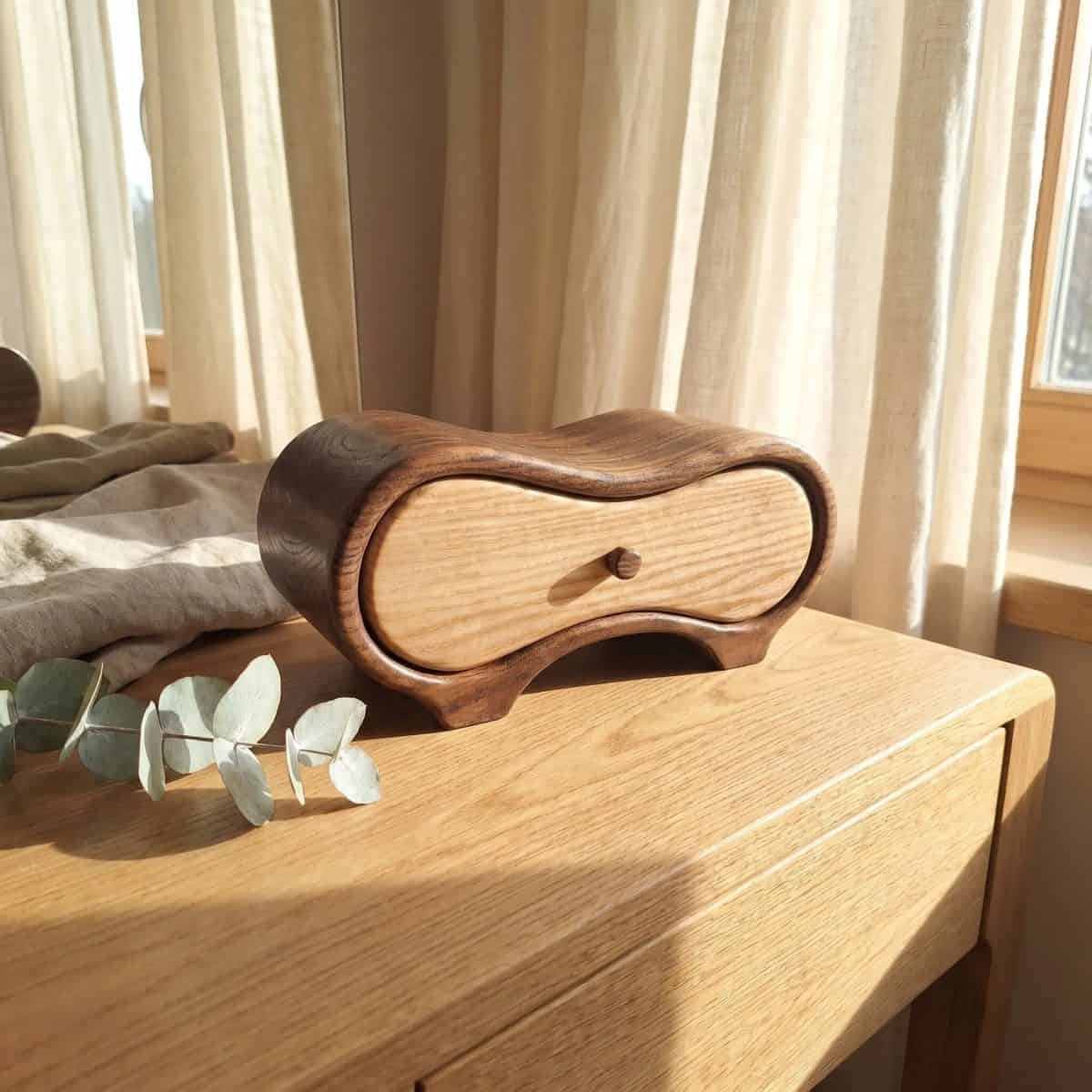Wooden Ring Box – Handmade Wave-Shaped Ash Keepsake Box - Image 3